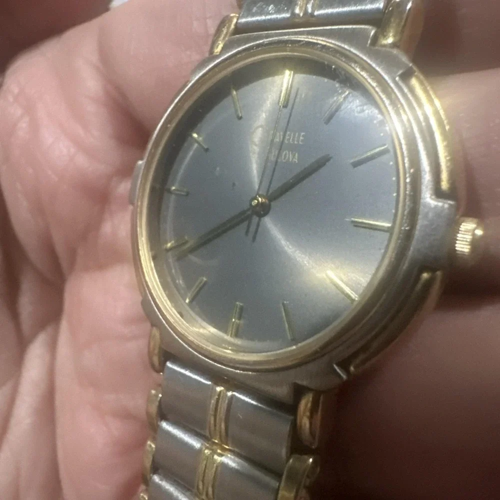 Works VTG Caravelle By Bulova Quartz Date Two-Tone Unisex Watch New Battery 33mm